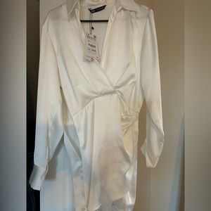 XS White Satin Zara Mini Dress NWT